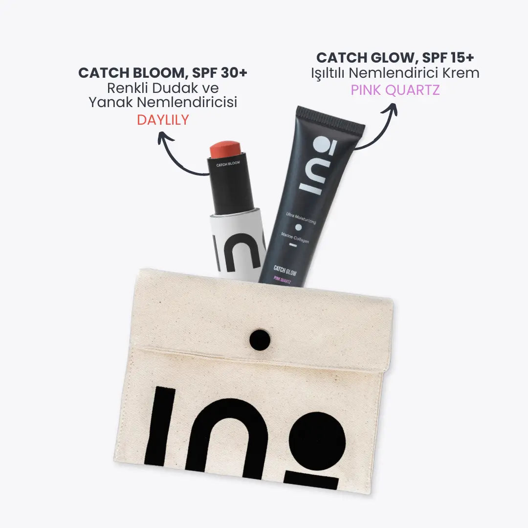 Catch Bloom Lip + Cheek Stick Daylily + Catch Glow Pink Quartz + Özel INO Makyaj Çantası INO