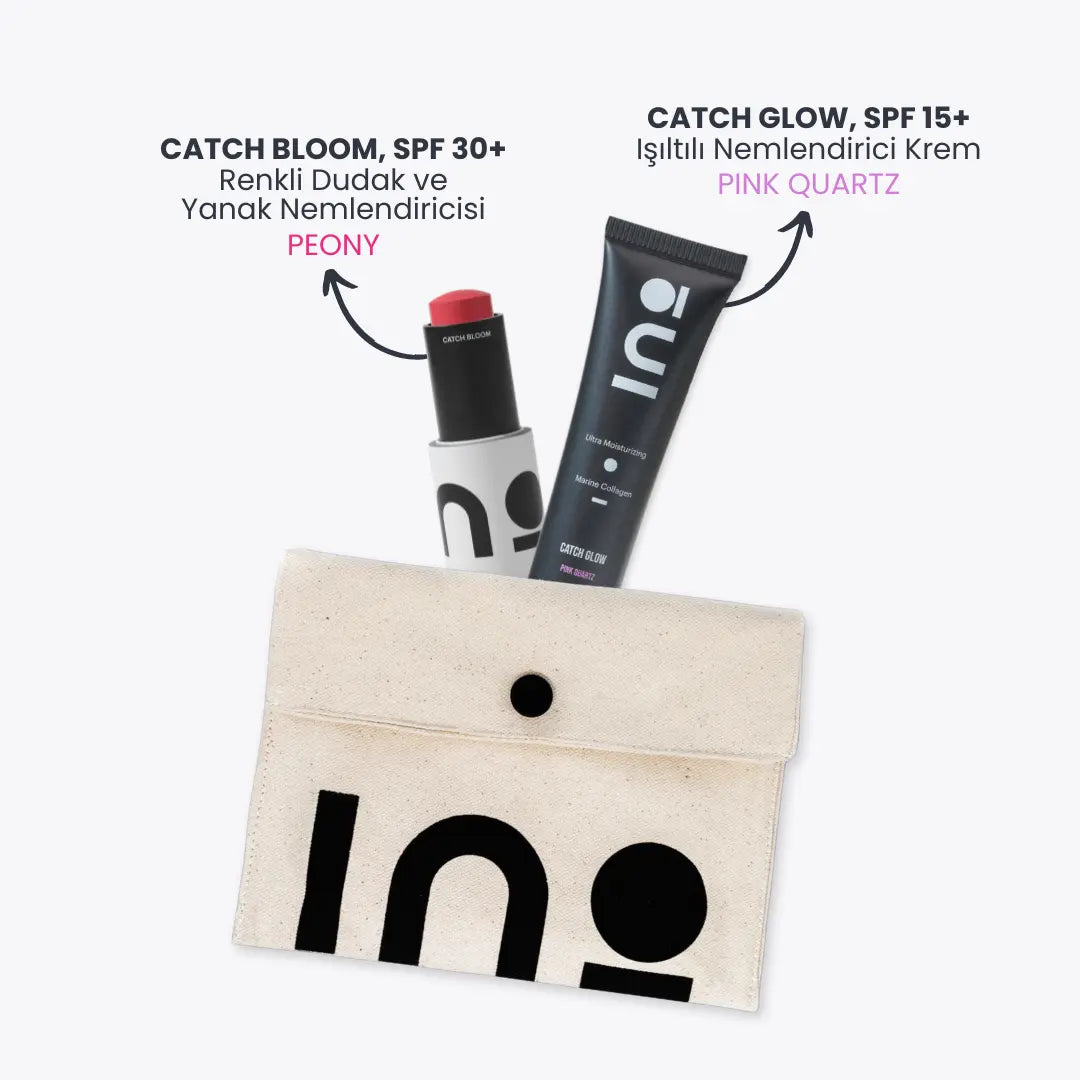 Catch Bloom Lip + Cheek Stick Peony + Catch Glow Pink Quartz + Özel INO Makyaj Çantası INO