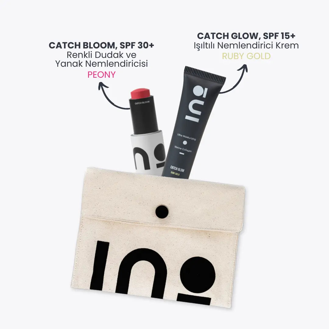 Catch Bloom Lip + Cheek Stick Peony + Catch Glow Ruby Gold + Özel INO Makyaj Çantası INO