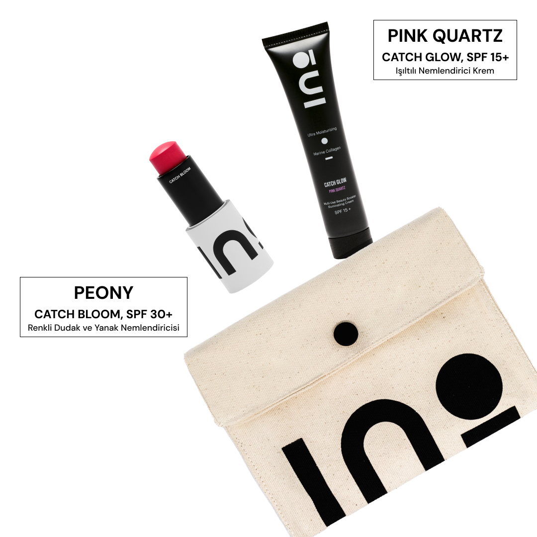 Catch Bloom Lip + Cheek Stick Peony + Catch Glow Pink Quartz + Özel INO Makyaj Çantası INO